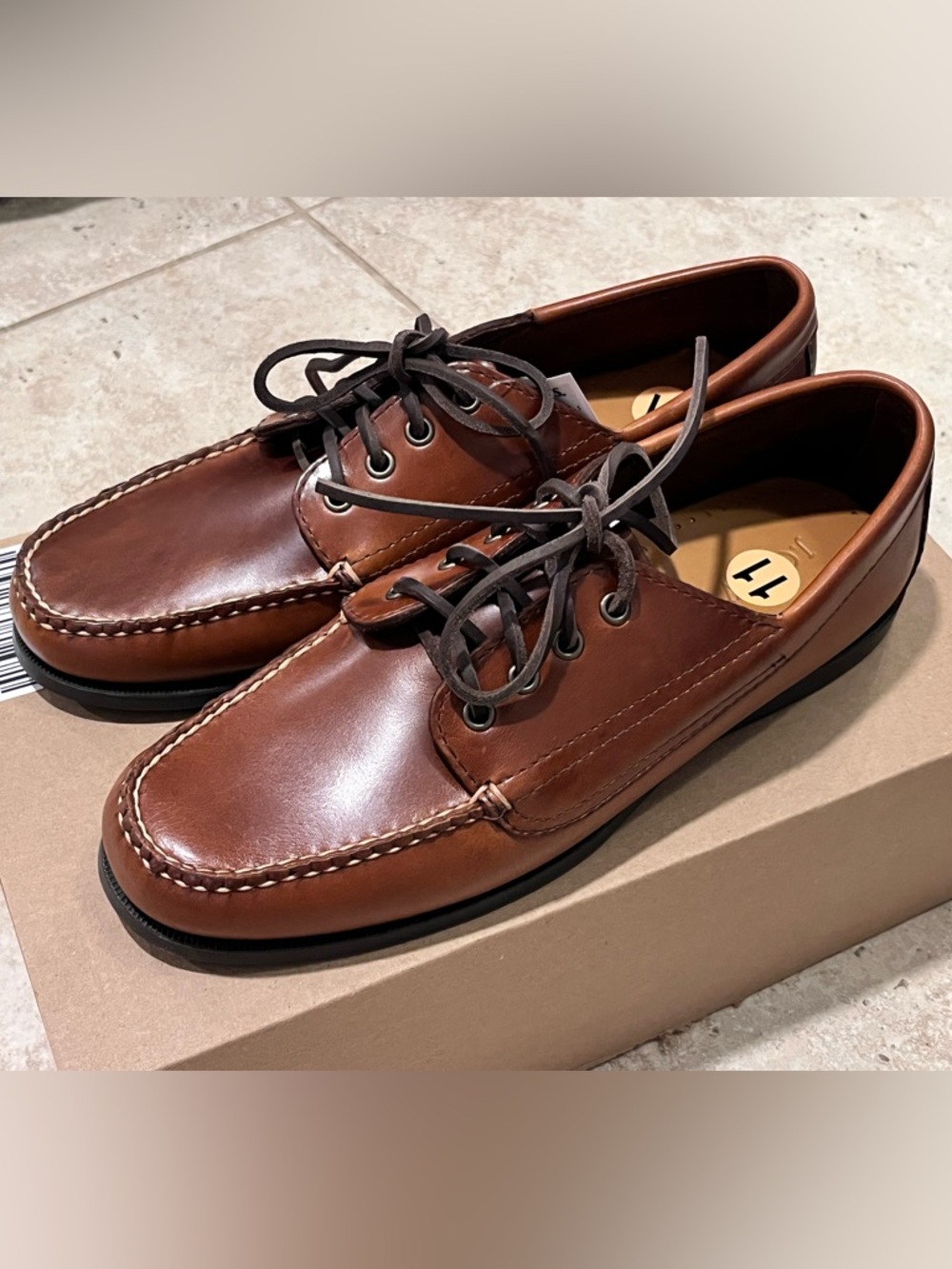 J. Crew Camp Shoes Handsewn Brown Leather Size 11 $198 New in BOX NWB